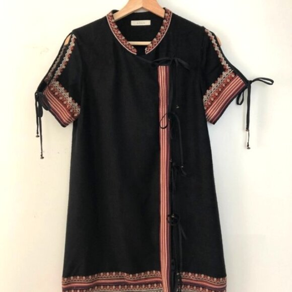 Doen Dresses & Skirts - Doen Paz Mini Dress MED embroidered designer tie front Linen BOHO MINT Ret $398